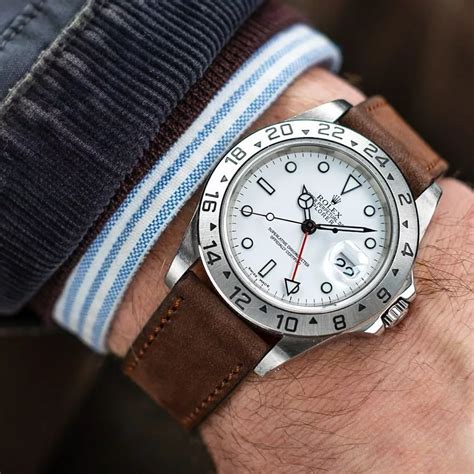 rolex explorer 2 on leather strap|rolex explorer 2 strap size.